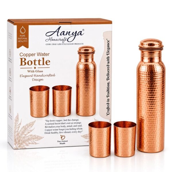 Aanya Homecraft Pure Copper Water Bottle with Glass